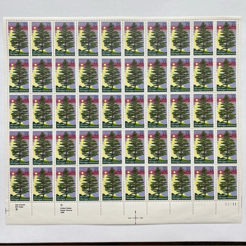 Michigan Statehood Stamps Full Sheet Of 50 US Scott 2246 Pine Tree 1987 MNH